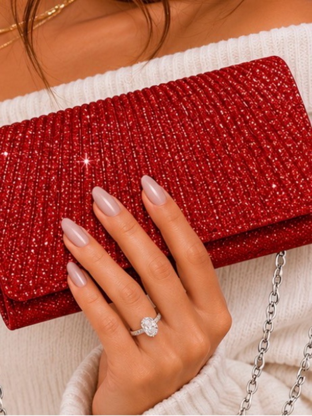 Red Rhinestone Glam Clutch Bag ✨❤️ Evening Wedding Formal Purse - Picture 3 of 4